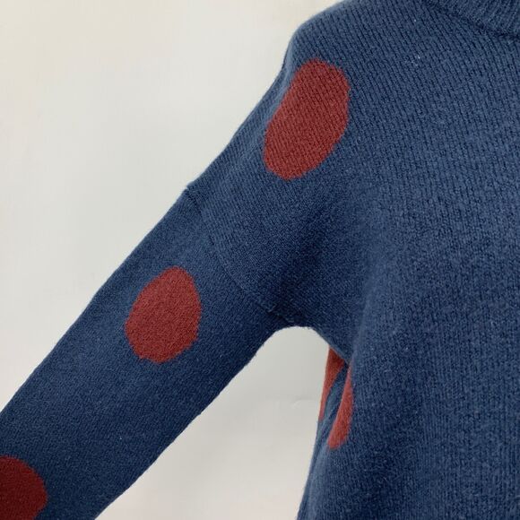 Madewell Sweater Womens XS Extra Small Navy Red Polka Dot Graystone Wool Blend - Picture 4 of 13